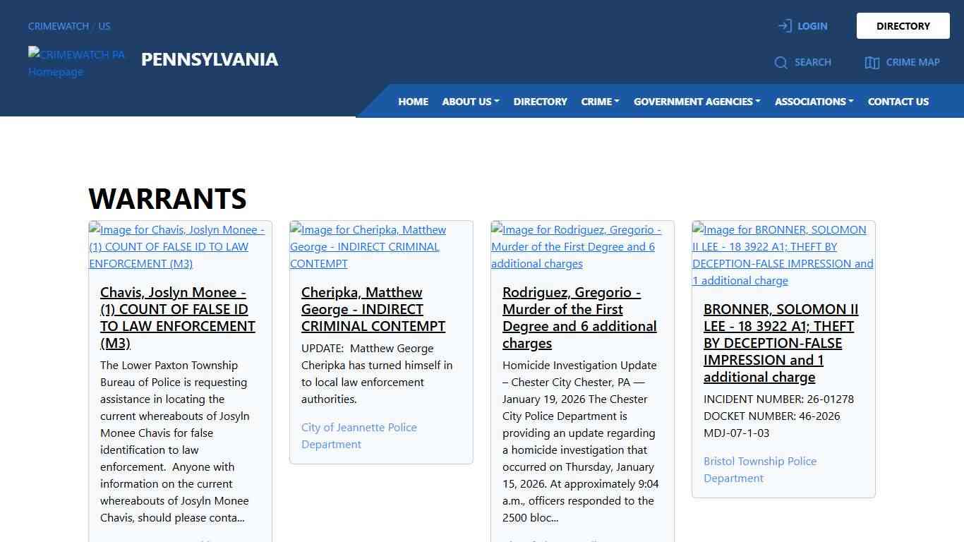 Pennsylvania Warrants CRIMEWATCH