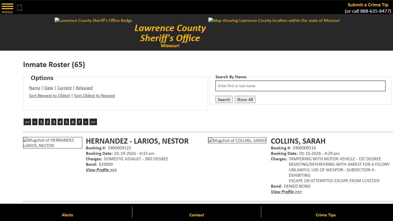 Inmate Roster - Page 2 Current Inmates Booking Date Descending - Lawrence County Sheriff MO
